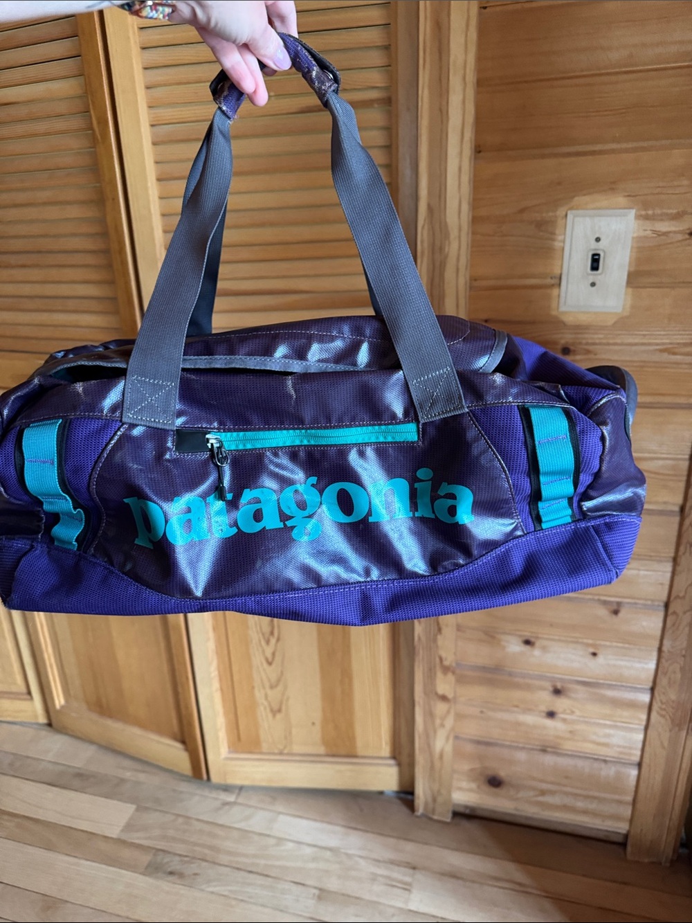 Rare Patagonia Black Hole purple and teal duffel 45L